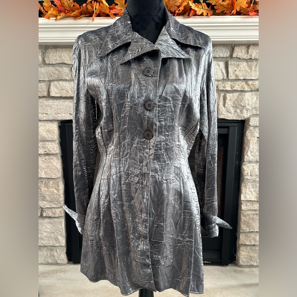 ✨VTG✨GANTOS BLOUSE BLAZER Silver Metallic Women Size Small 🪩